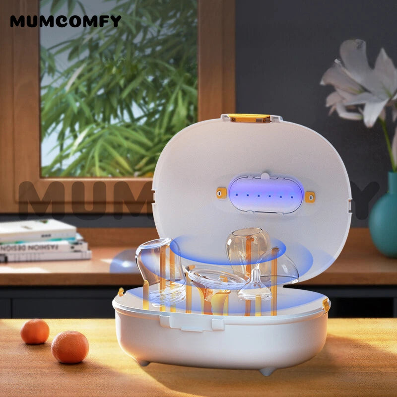 Stérilisateur biberon 3-en-1, boîte de rangement portable avec UV, égouttoir et couvercle