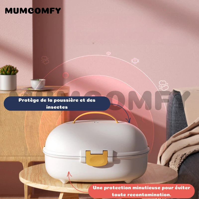 Stérilisateur biberon 3-en-1, boîte de rangement portable avec UV, égouttoir et couvercle