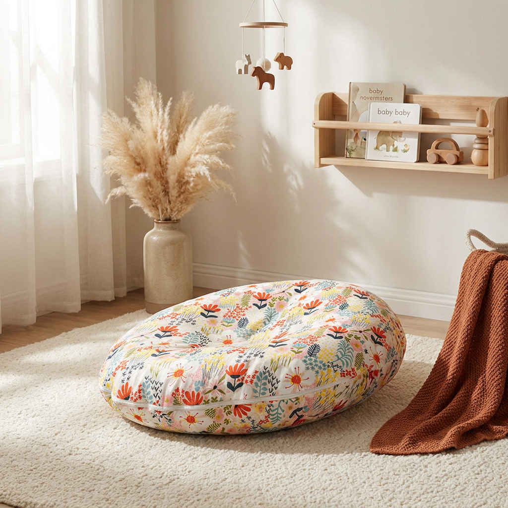 Cocon bébé dans chambre scandinave avec pampas