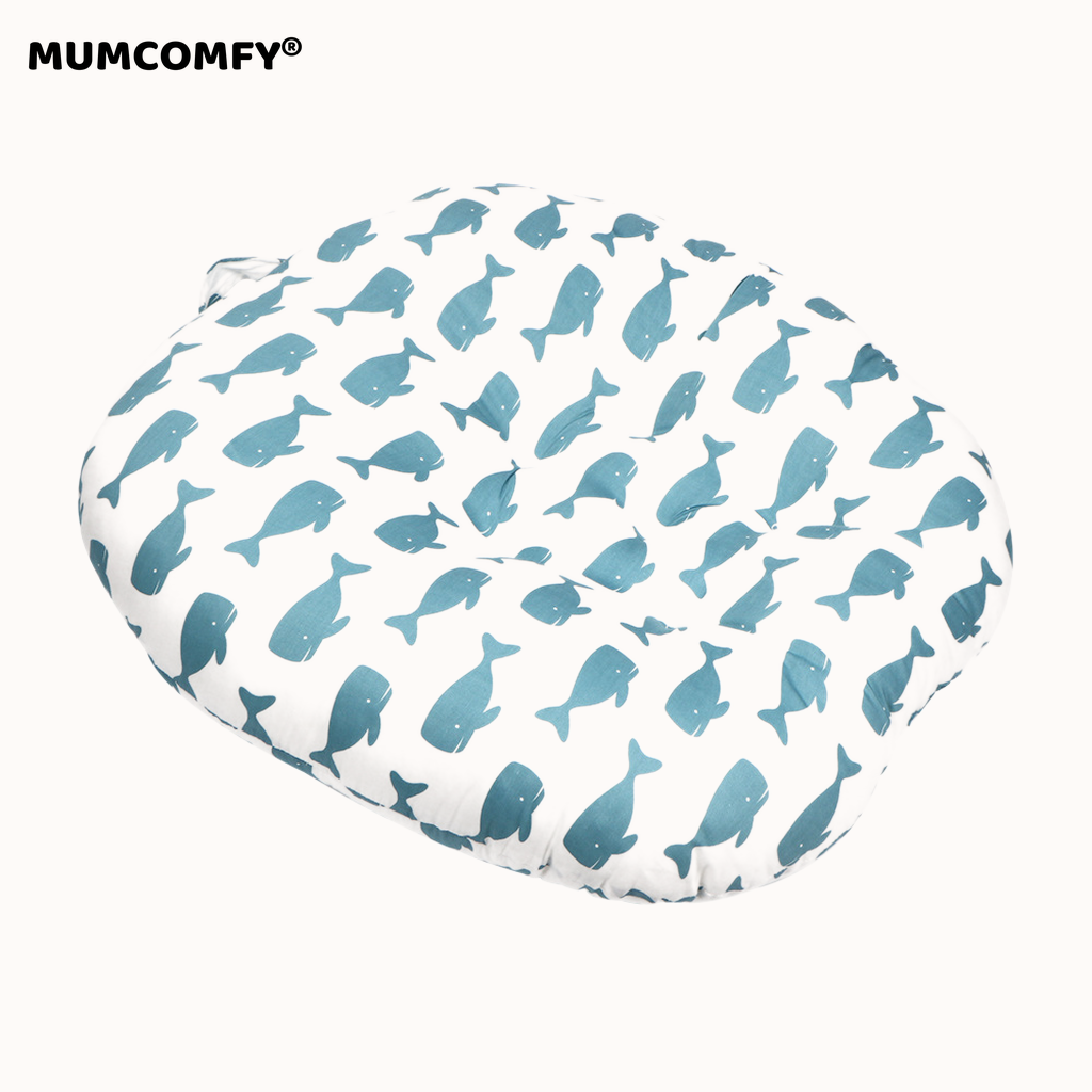 Cocon bébé motif Baleines Bleues fond Blanc